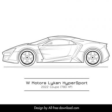 lykan hypersport car template black white handdrawn side view sketch
