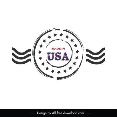 made in usa stamp template flat retro design curves circle stars decor