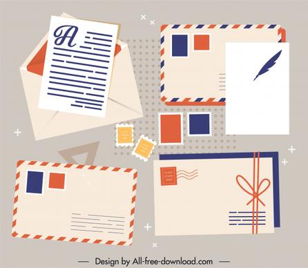 mailing design elements envelopes stamps sketch classic design