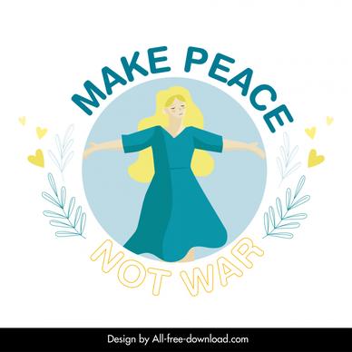 make peace not war typography logotype freedom girl flowers texts sketch