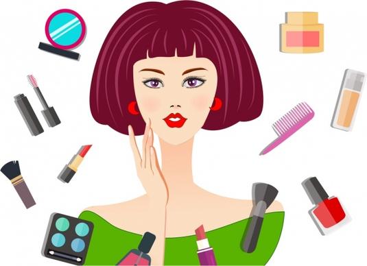 makeup advertisement woman accessories icons cartoon design