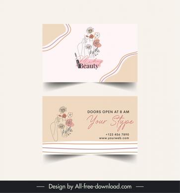 makeup beauty studio business card template flat handdrawn lady flowers