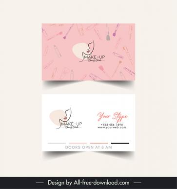 makeup beauty studio business card template handdrawn lady face beauty tools