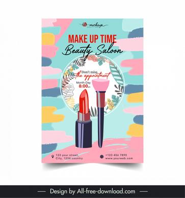 makeup beauty studio flyer template lipstick leaves decor