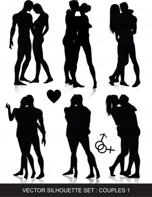 love couples icons romantic gestures black silhouettes design