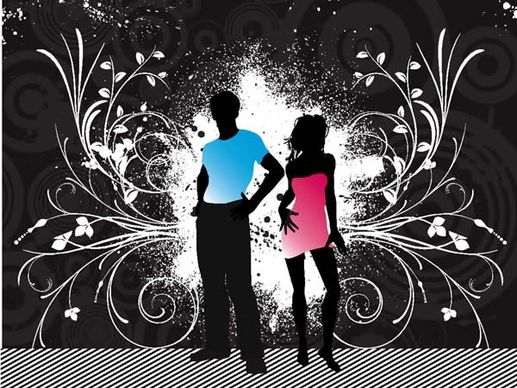 male and female figures silhouette with floral vector