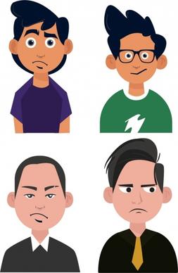 male avatar icons boys men portrait colored cartoon
