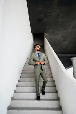 man fashion picture elegant staircase scene 