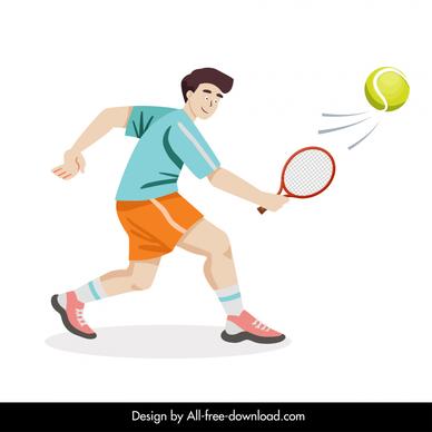 man play tennis icon dynamic cartoon outline 