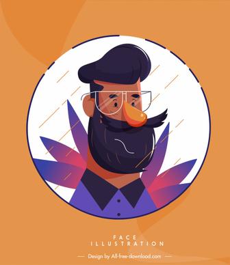 man portrait icon colored cartoon character sketch