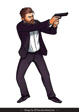 man with a short gun icon dynamic cartoon sketch