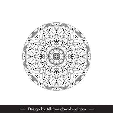 mandala buddhism design element black white symmetric circle botanical  illusion shape sketch