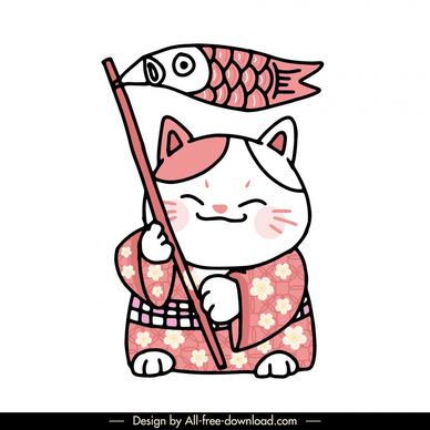 maneki neko cat icon cute handdrawn stylized cartoon character sketch