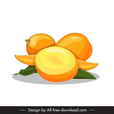 mango icon handdrawn classical slices fruit leaf outline