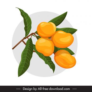 mango tree icon classical fruit leaves branch outline 