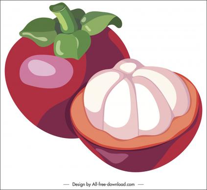 mangosteen fruit icon colored classical 3d cut design