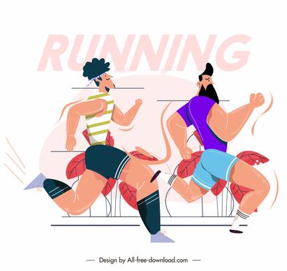 marathon competition background cartoon characters sketch