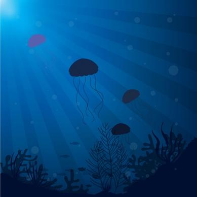 marine background jelly fishes decoration dark blue design