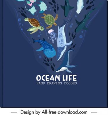 marine banner template sea creatures sketch dynamic design