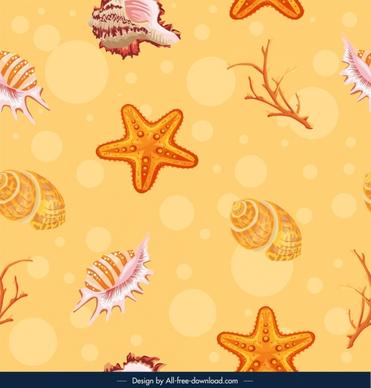 marine creatures background shell starfish coral icons sketch