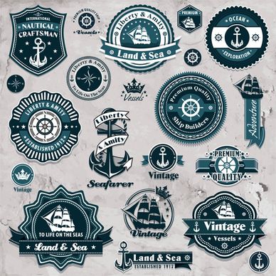 marine labels and decor vector collection