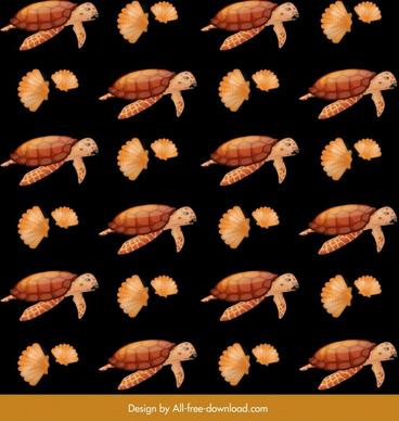 marine species pattern tortoise shells icons repeating design