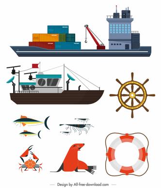 maritime design elements ship sea elements sketch