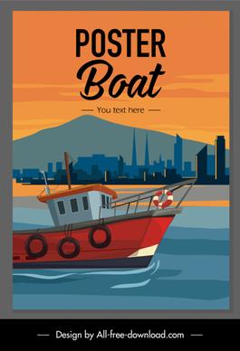 maritime poster fishing boat port scene sketch