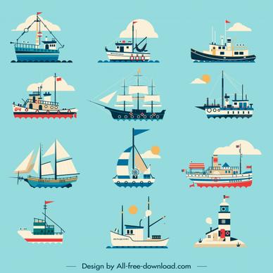 maritime ships icons classic modern sketch