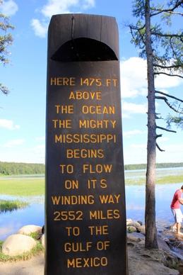 marker for the mississippi039s origins at lake itasca state park minnesota