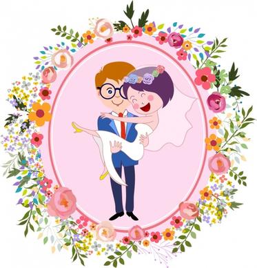 marriage background happy couple icon flowers decor