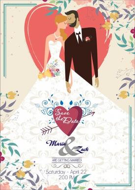 marriage banner colorful classical design bride groom icons