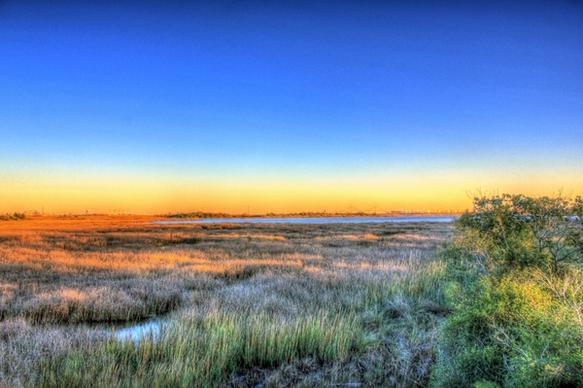 marsh at sunset at san jacinto monument texas