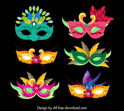 mask carnival icons colorful classical feathers decor 