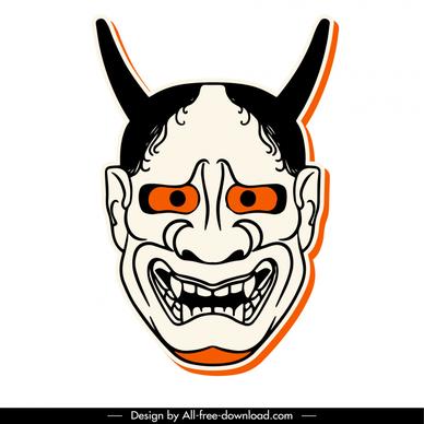 mask japan icon flat symmetric classical handdrawn frightening face outline 