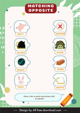 matching opposite practice worksheet for children template isolated animals objects icons sketch