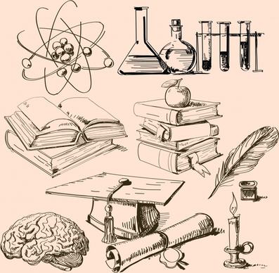 scientific educational design elements retro handdrawn symbols