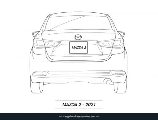 mazda 2 2021 car model icon flat black white symmetric handdrawn rear view outline