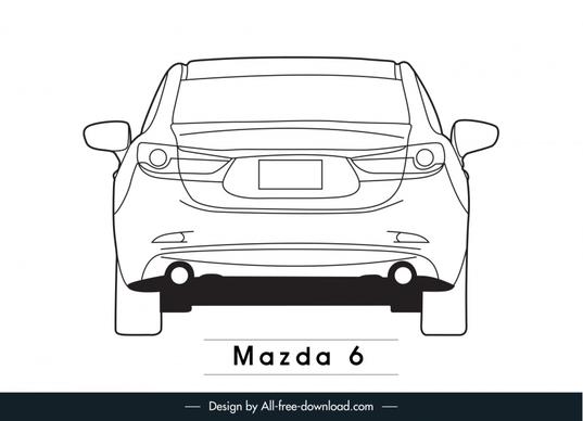 mazda 6 car advertising poster flat black white symmetric handdrawn rear view outline  