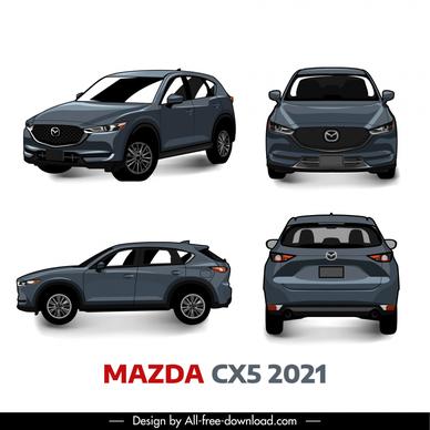 mazda cx5 2021 car model icons modern different views sketch