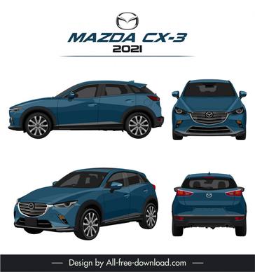 mazda cx 3 2021 car models advertising template modern different views sketch