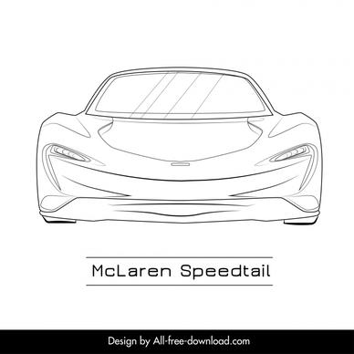 mclaren speedtail car model icon flat black white symmetric handdrawn front view outline