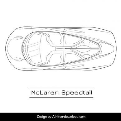 mclaren speedtail car model icon flat top view handdrawn outline