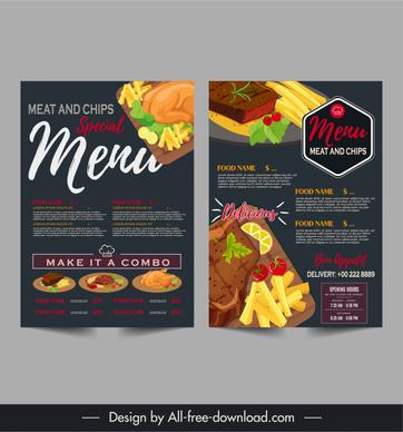 meat chips restaurant menu design template elegant dark 