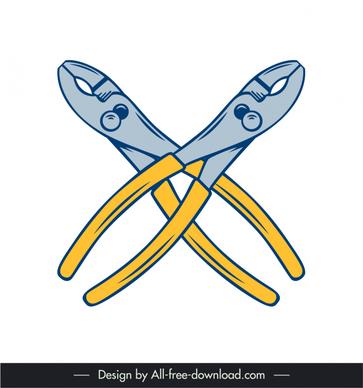 mechanical tools icons pincers wrench sketch flat symmetric outline 