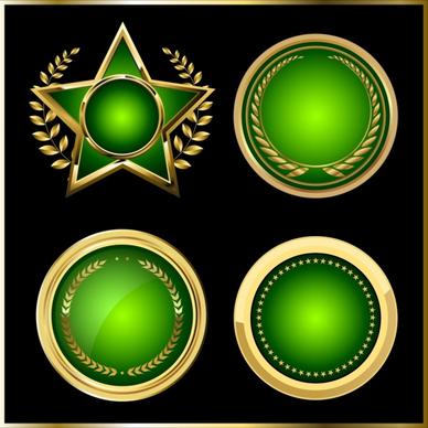 medal templates round star icons shiny green design