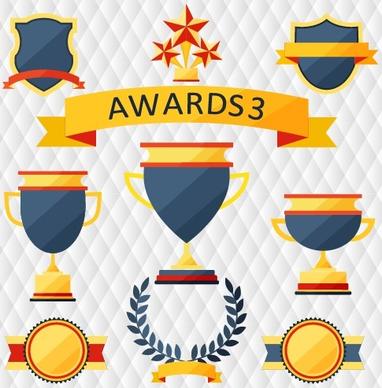 medals with cup and awards elements vector set