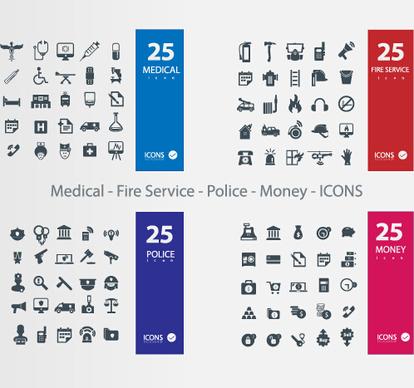 medical11 fire service11 police11 money icons vector