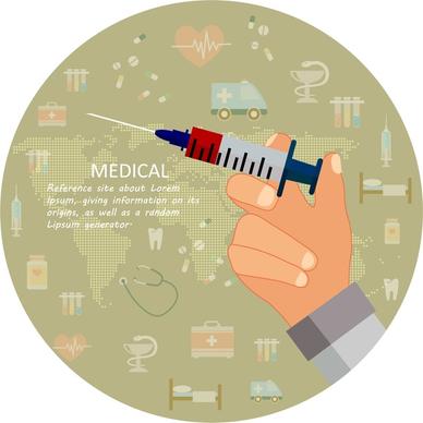 medical banner illustration with hand holding syringe