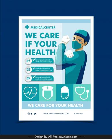 medical center poster template dynamic cartoon doctor
